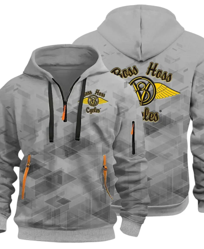 Big Engine Bike Hoodie Half Zip 3D Print, Streetwear Casual Look Outfit CAR514 - Gray