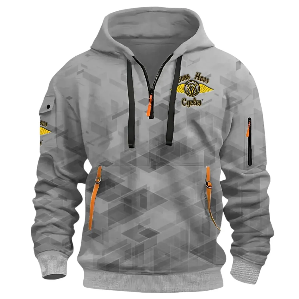 Big Engine Bike Hoodie Half Zip 3D Print, Streetwear Casual Look Outfit CAR514 - Gray - Image 2