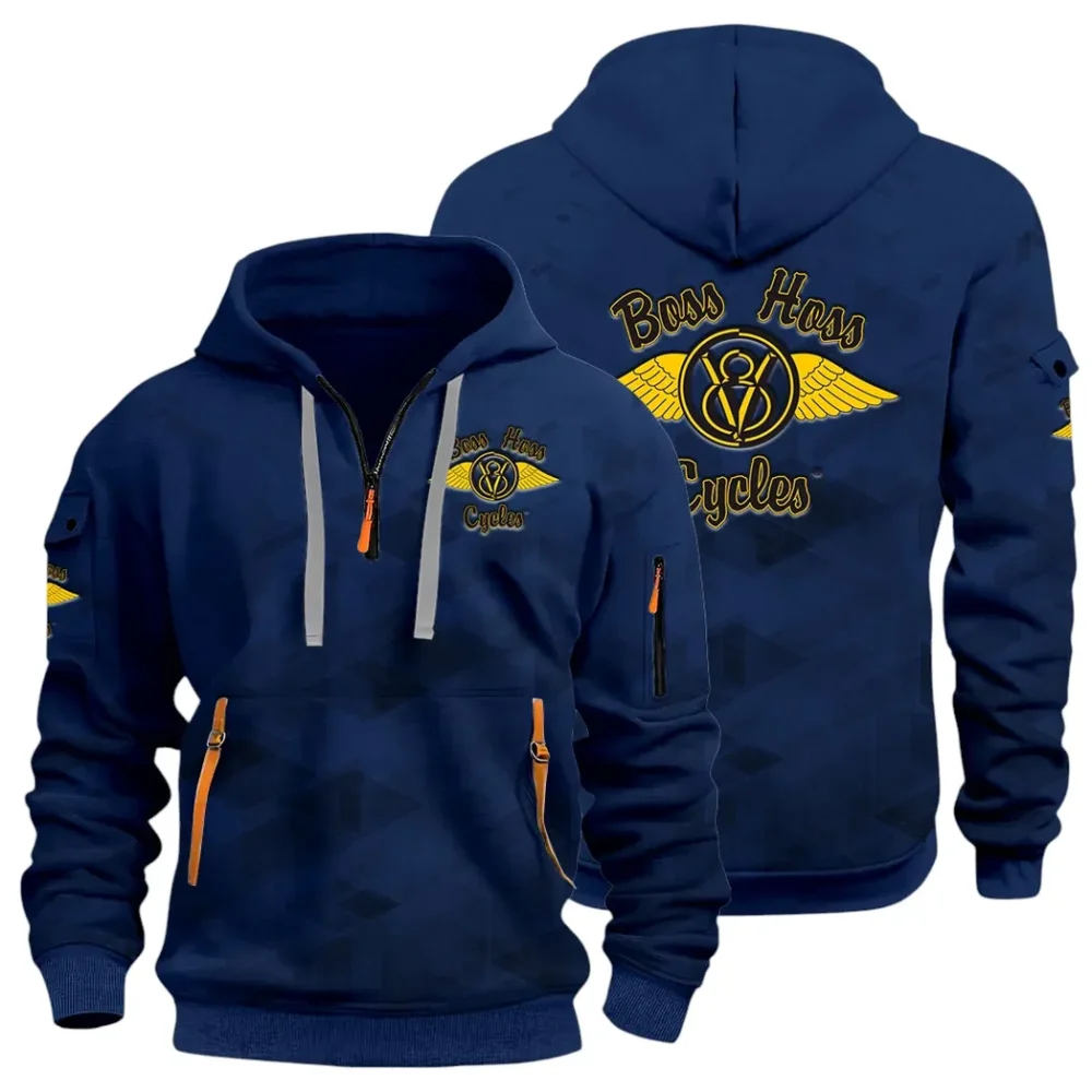 Big Engine Bike Hoodie Half Zip 3D Print, Streetwear Casual Look Outfit CAR514 - Navy