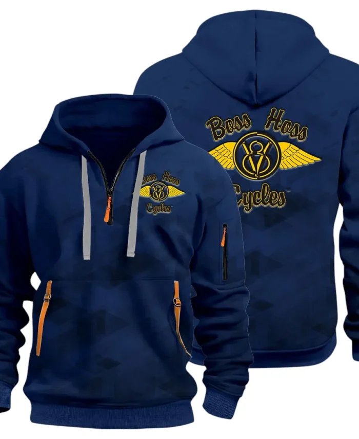 Big Engine Bike Hoodie Half Zip 3D Print, Streetwear Casual Look Outfit CAR514 - Navy