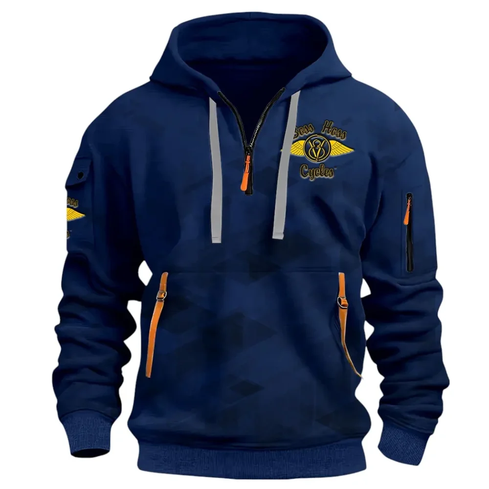 Big Engine Bike Hoodie Half Zip 3D Print, Streetwear Casual Look Outfit CAR514 - Navy - Image 2