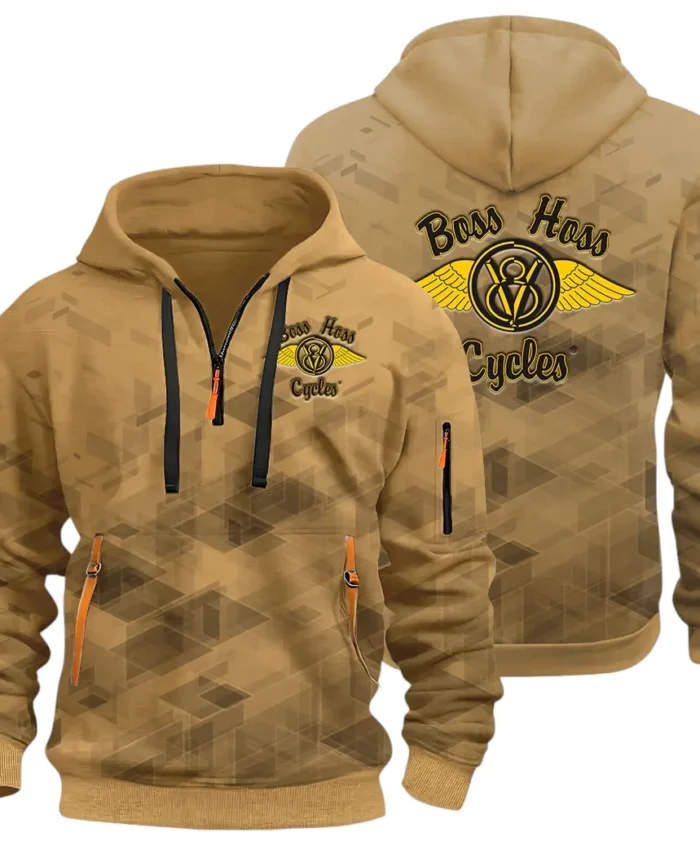 Big Engine Bike Hoodie Half Zip 3D Print, Streetwear Casual Look Outfit CAR514 - Khaki