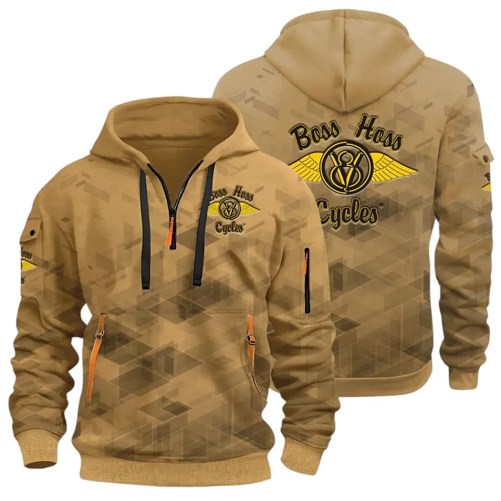 Big Engine Bike Hoodie Half Zip 3D Print, Streetwear Casual Look Outfit CAR514 - Khaki - Image 3
