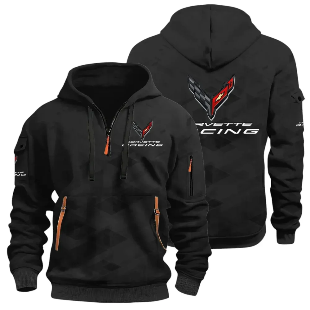 V8 Power Hoodie Half Zip 3D Print, Comfortable Daily Wear CAR514 - Black
