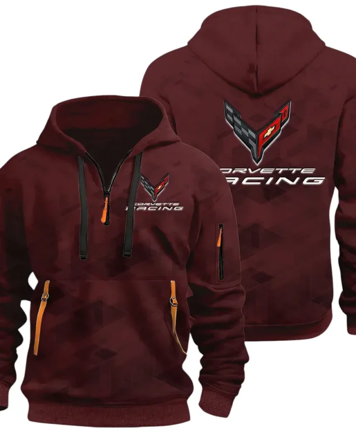 V8 Power Hoodie Half Zip 3D Print, Comfortable Daily Wear CAR514 - Dark Red