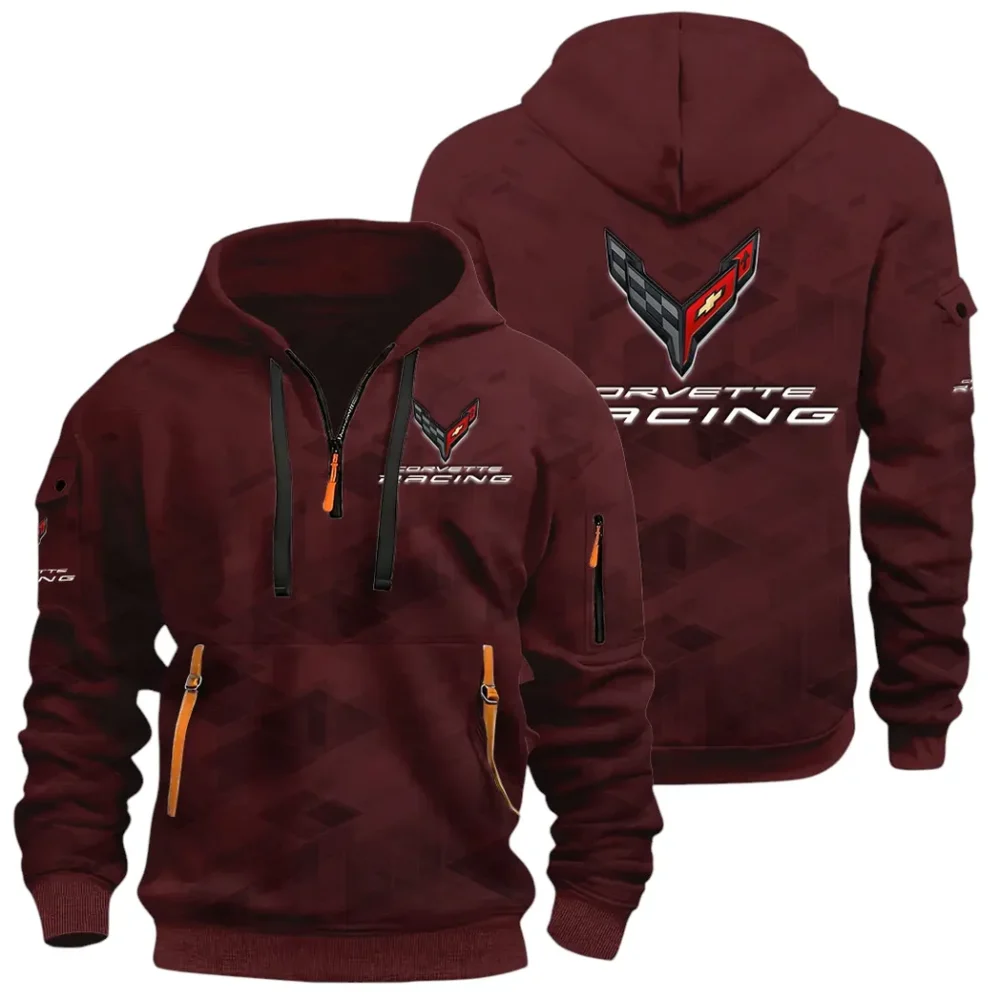 V8 Power Hoodie Half Zip 3D Print, Comfortable Daily Wear CAR514 - Dark Red - Image 2