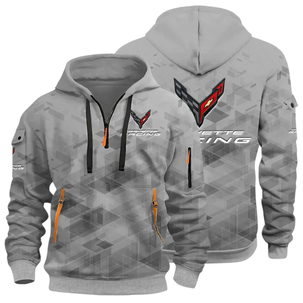 V8 Power Hoodie Half Zip 3D Print, Comfortable Daily Wear CAR514 - Gray