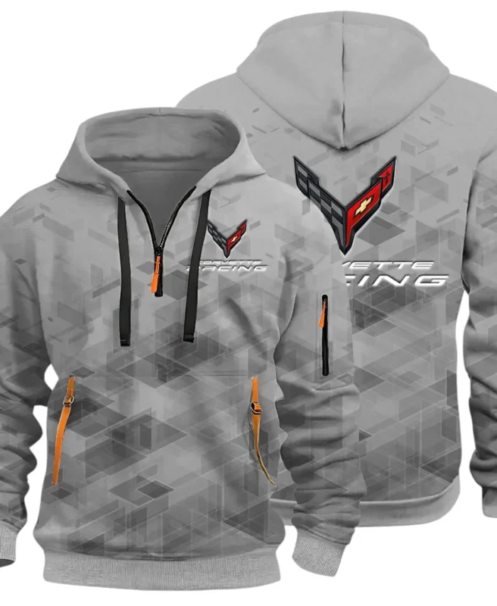 V8 Power Hoodie Half Zip 3D Print, Comfortable Daily Wear CAR514 - Gray