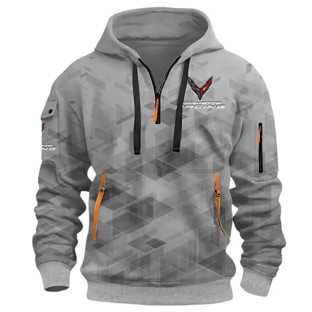 V8 Power Hoodie Half Zip 3D Print, Comfortable Daily Wear CAR514 - Gray - Image 2