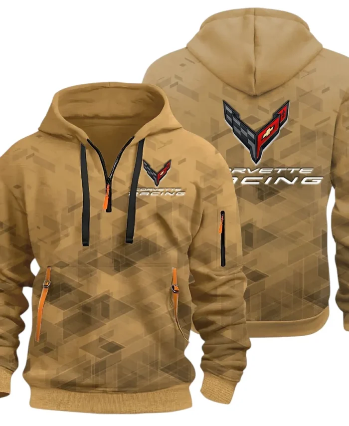 V8 Power Hoodie Half Zip 3D Print, Comfortable Daily Wear CAR514 - Khaki
