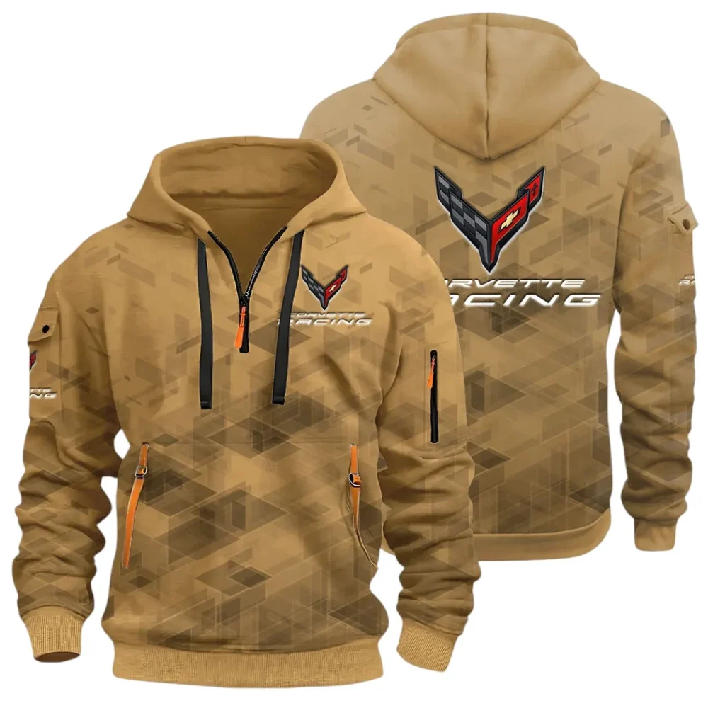 V8 Power Hoodie Half Zip 3D Print, Comfortable Daily Wear CAR514 - Khaki - Image 3