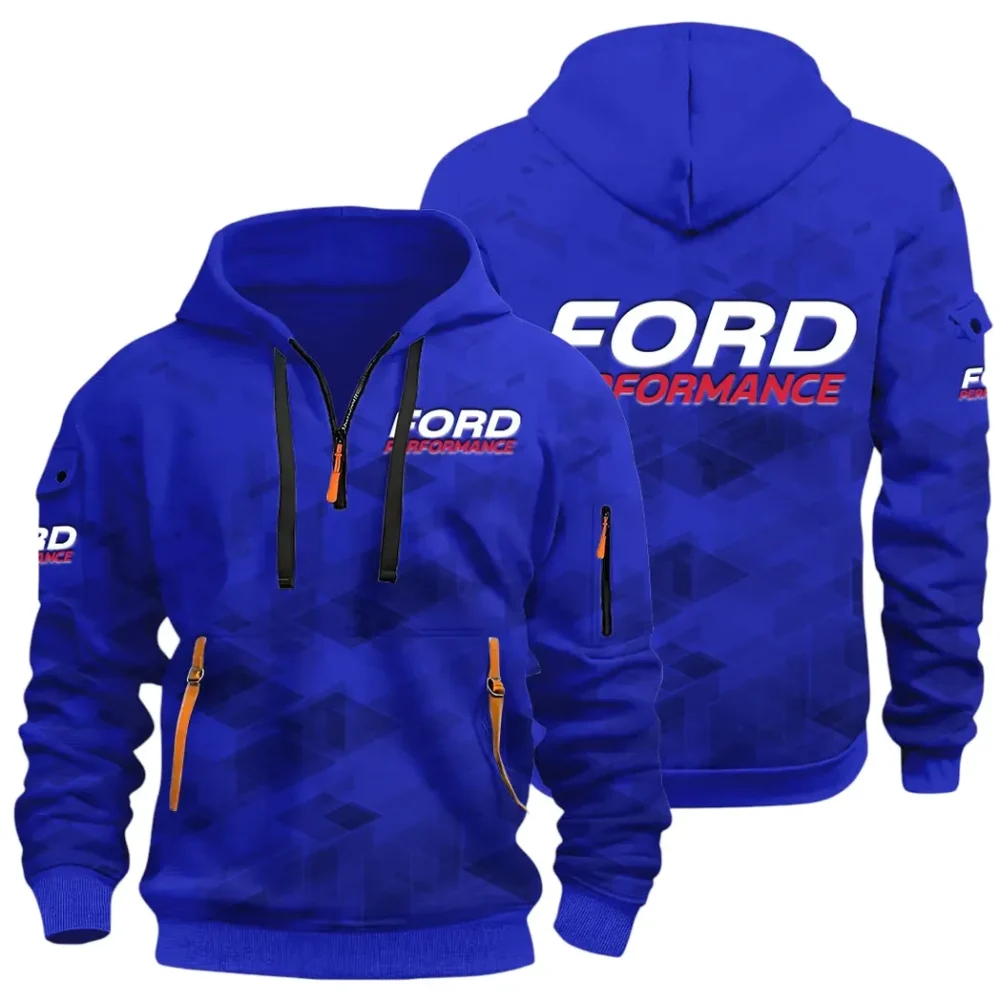 Motion Gear Hoodie Half Zip 3D Print, Rugged Casual Fit Hoodie CAR514 - Blue
