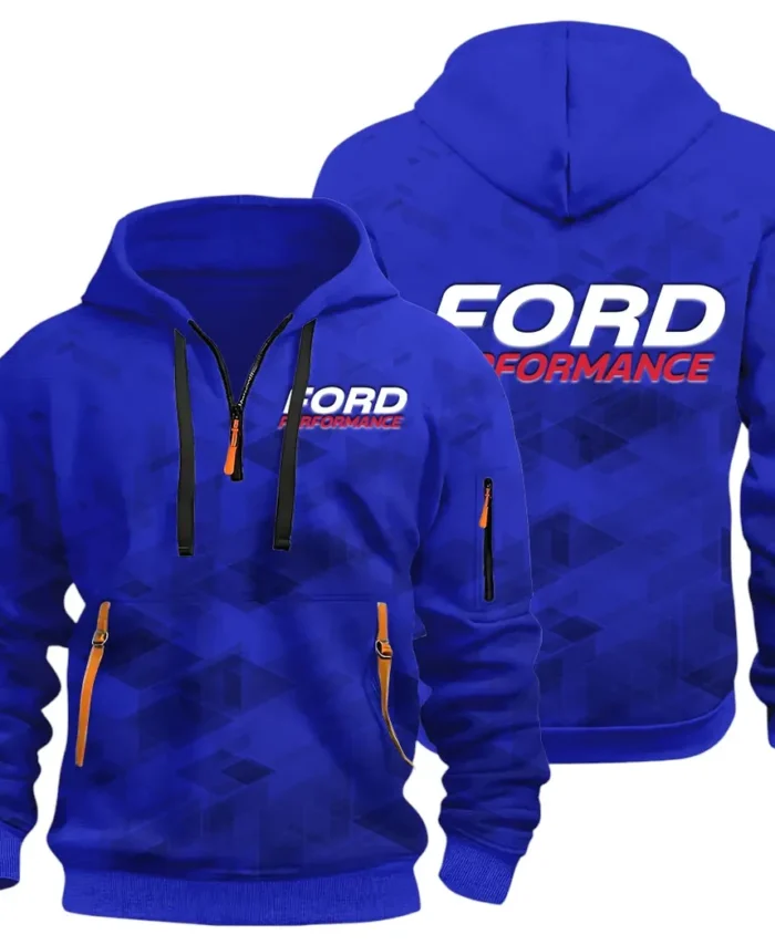 Motion Gear Hoodie Half Zip 3D Print, Rugged Casual Fit Hoodie CAR514 - Blue
