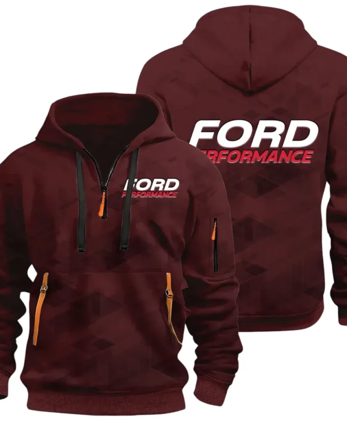 Motion Gear Hoodie Half Zip 3D Print, Rugged Casual Fit Hoodie CAR514 - Dark Red