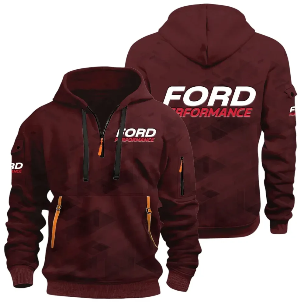 Motion Gear Hoodie Half Zip 3D Print, Rugged Casual Fit Hoodie CAR514 - Dark Red - Image 2