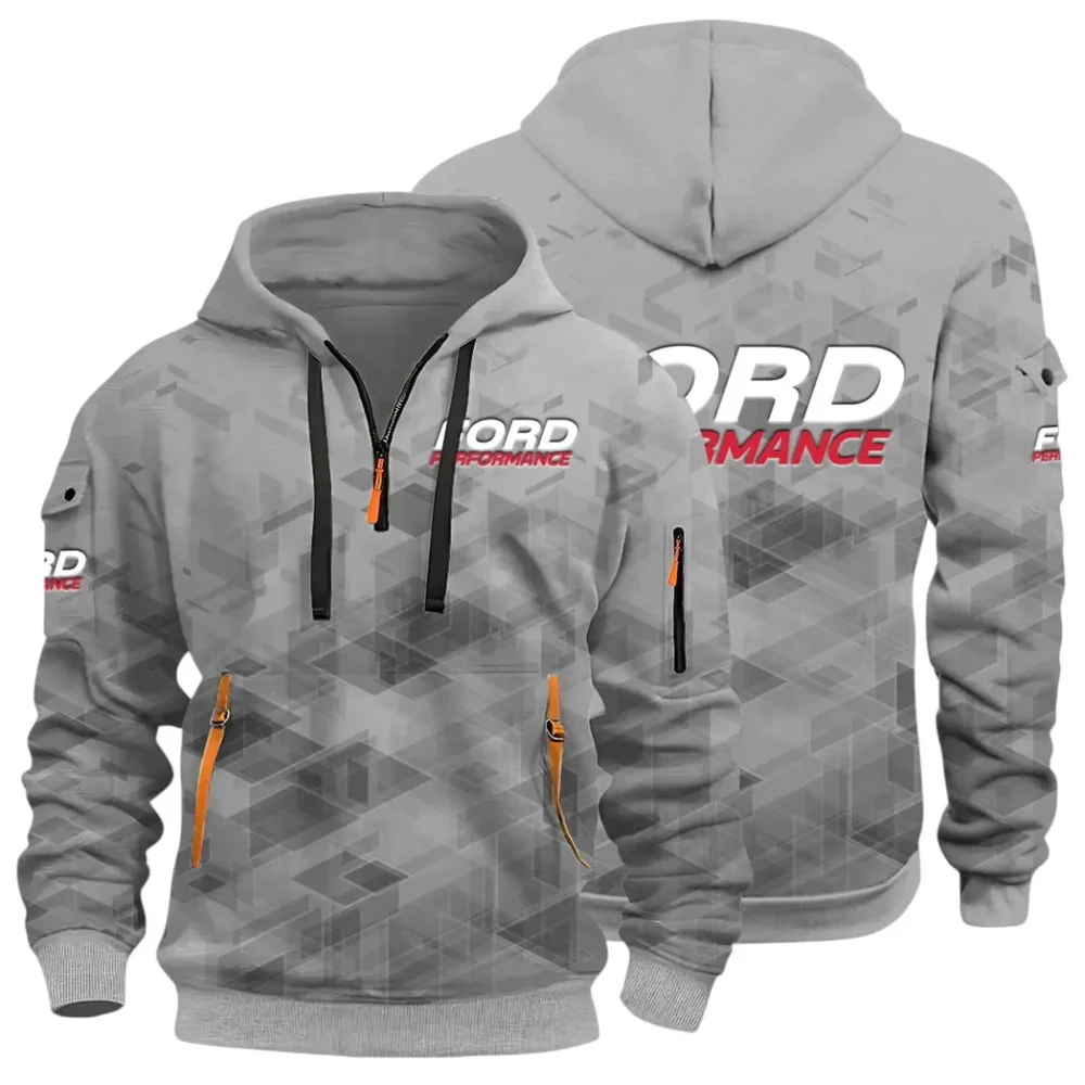 Motion Gear Hoodie Half Zip 3D Print, Rugged Casual Fit Hoodie CAR514 - Gray