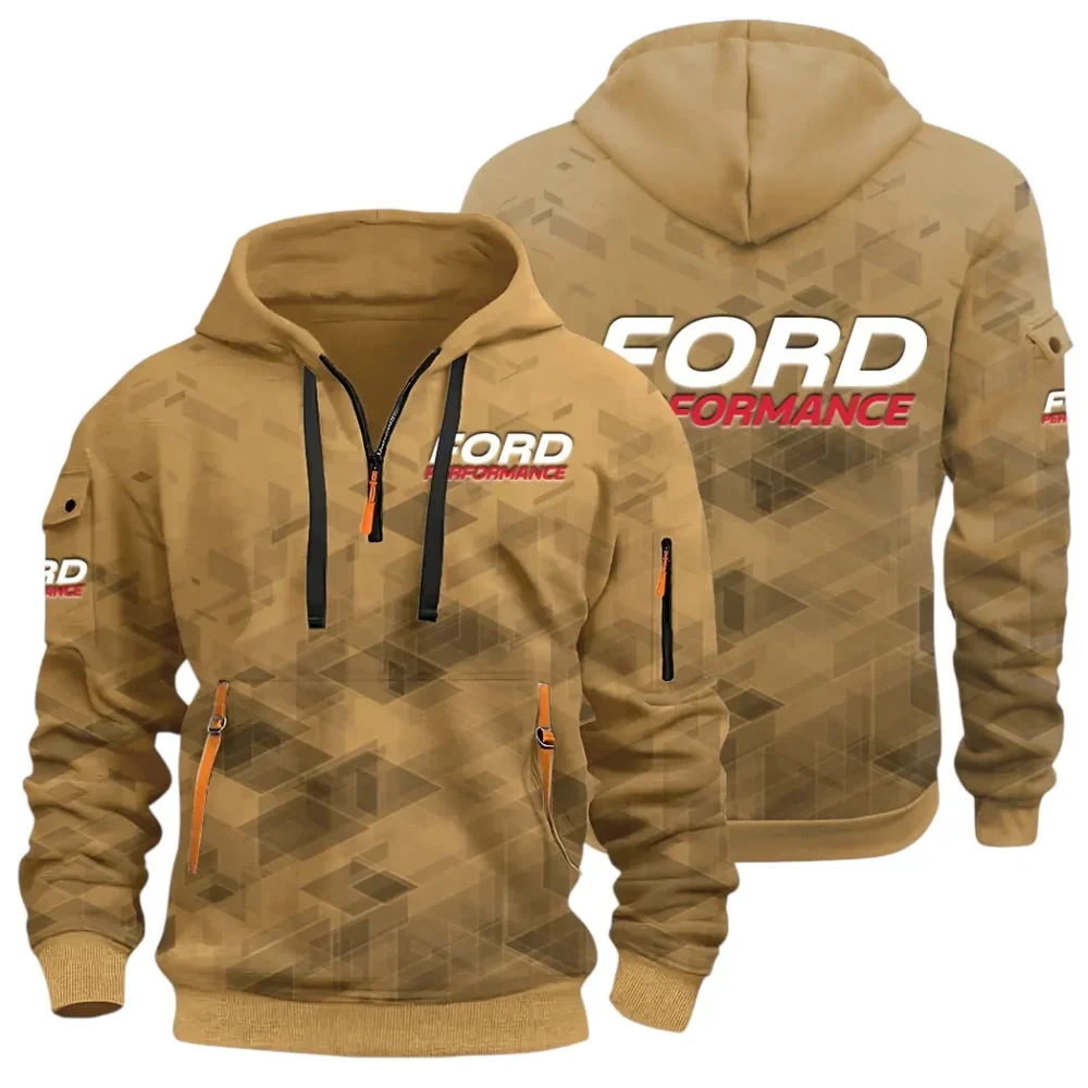 Motion Gear Hoodie Half Zip 3D Print, Rugged Casual Fit Hoodie CAR514 - Khaki