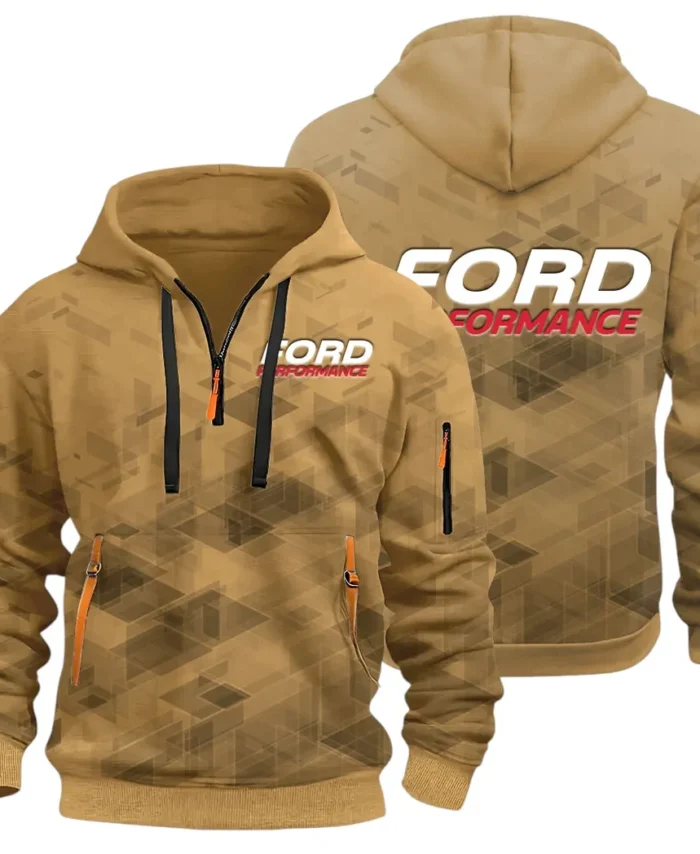 Motion Gear Hoodie Half Zip 3D Print, Rugged Casual Fit Hoodie CAR514 - Khaki