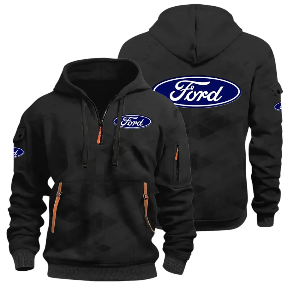 Muscle Car Hoodie Half Zip 3D Print, Adventure-Ready Streetwear CAR514 - Black
