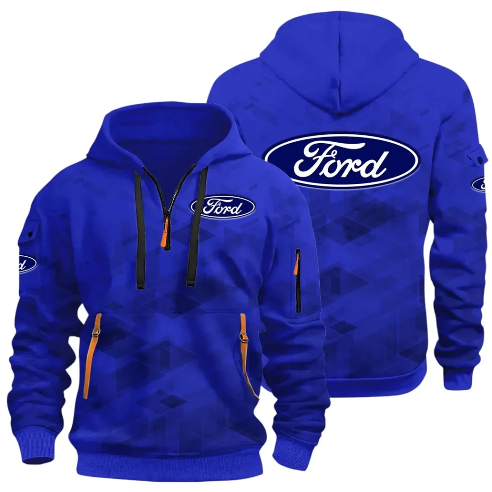 Muscle Car Hoodie Half Zip 3D Print, Adventure-Ready Streetwear CAR514 - Blue