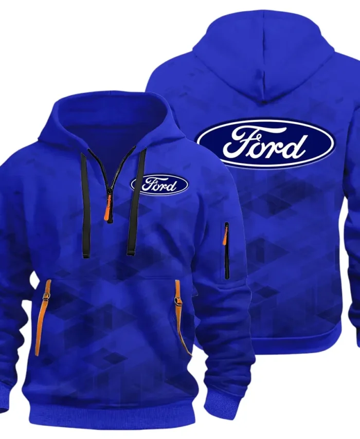 Muscle Car Hoodie Half Zip 3D Print, Adventure-Ready Streetwear CAR514 - Blue