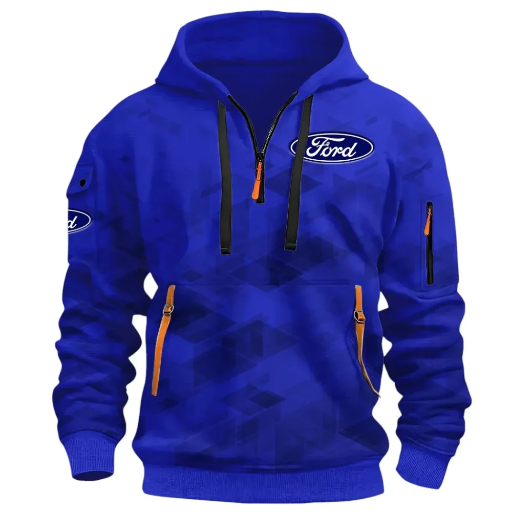 Muscle Car Hoodie Half Zip 3D Print, Adventure-Ready Streetwear CAR514 - Blue - Image 2