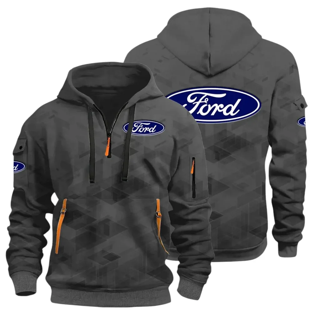 Muscle Car Hoodie Half Zip 3D Print, Adventure-Ready Streetwear CAR514 - Dark Gray