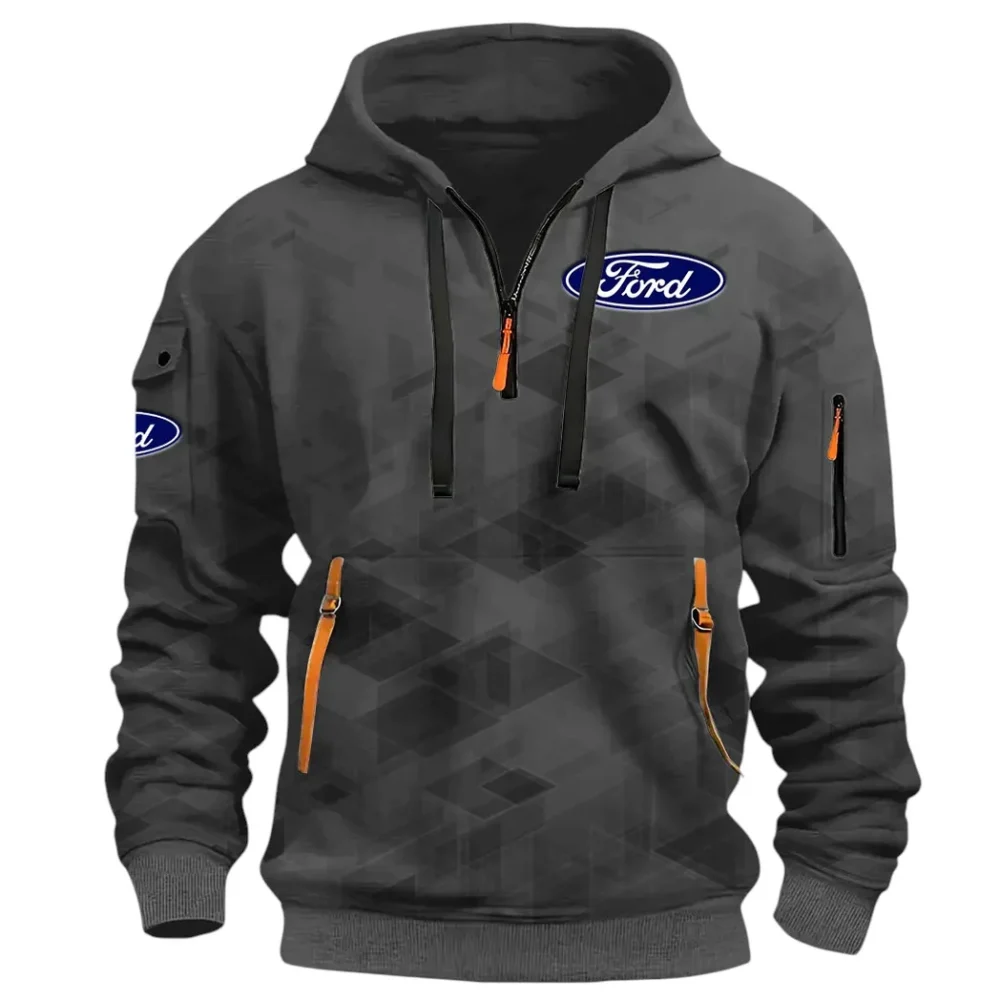 Muscle Car Hoodie Half Zip 3D Print, Adventure-Ready Streetwear CAR514 - Dark Gray - Image 2