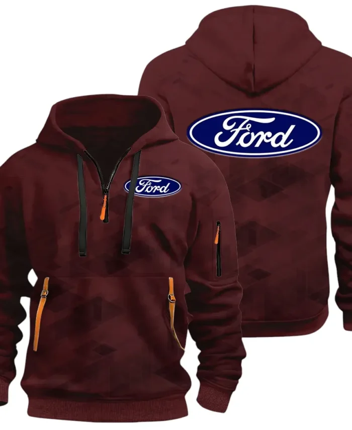 Muscle Car Hoodie Half Zip 3D Print, Adventure-Ready Streetwear CAR514 - Dark Red