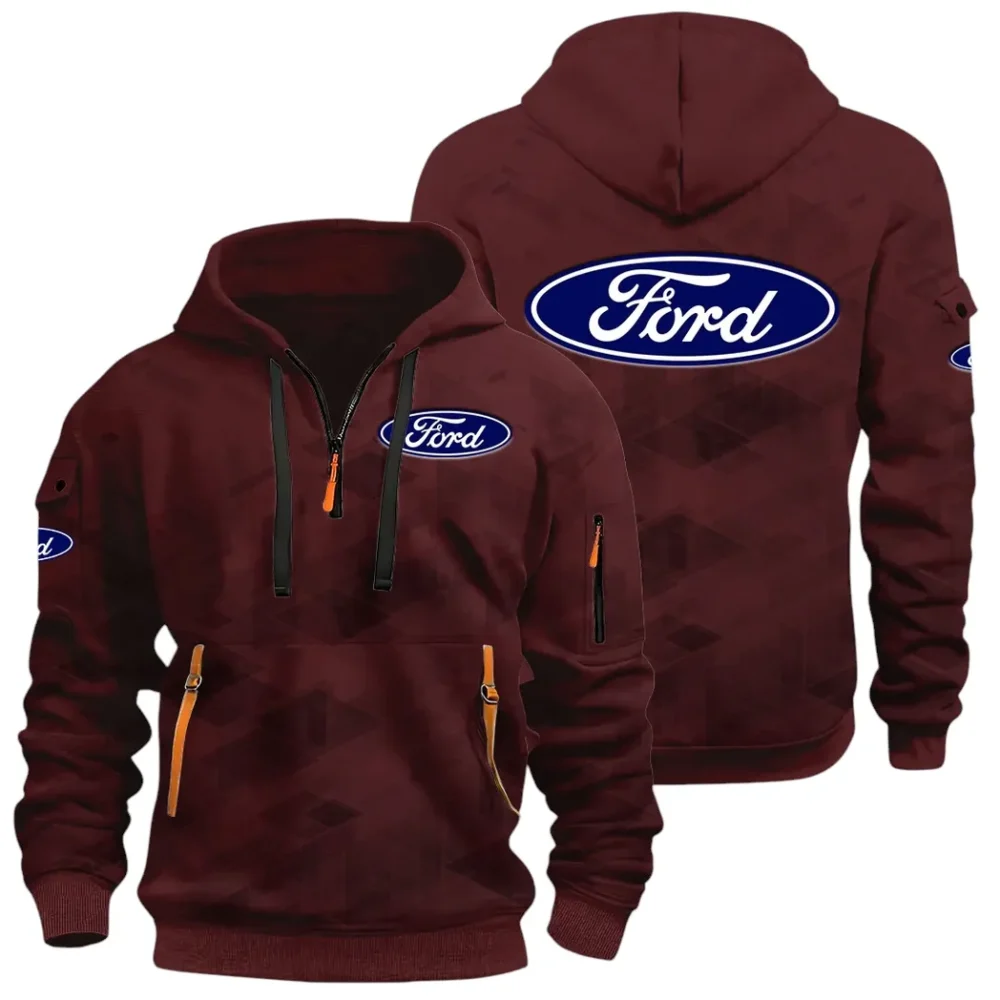 Muscle Car Hoodie Half Zip 3D Print, Adventure-Ready Streetwear CAR514 - Dark Red - Image 2