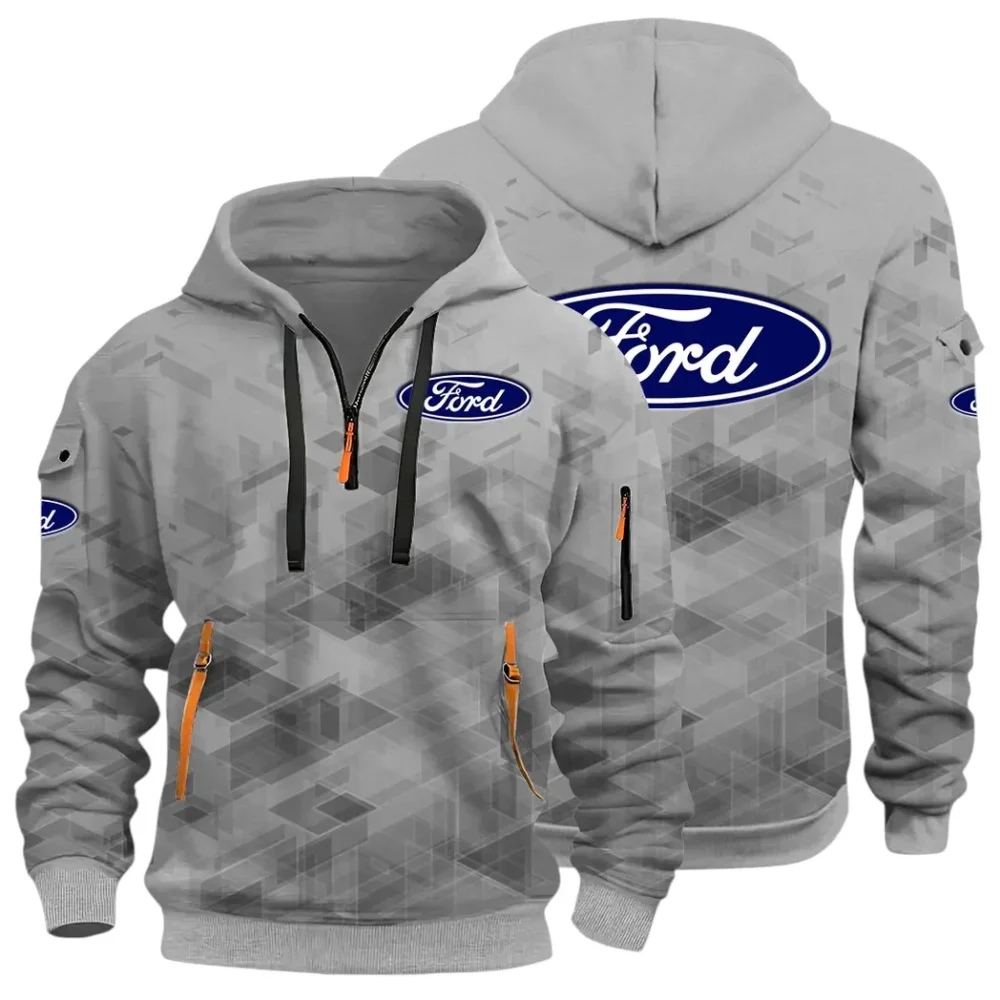 Muscle Car Hoodie Half Zip 3D Print, Adventure-Ready Streetwear CAR514 - Gray