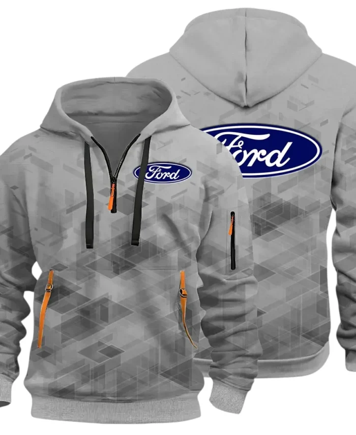 Muscle Car Hoodie Half Zip 3D Print, Adventure-Ready Streetwear CAR514 - Gray