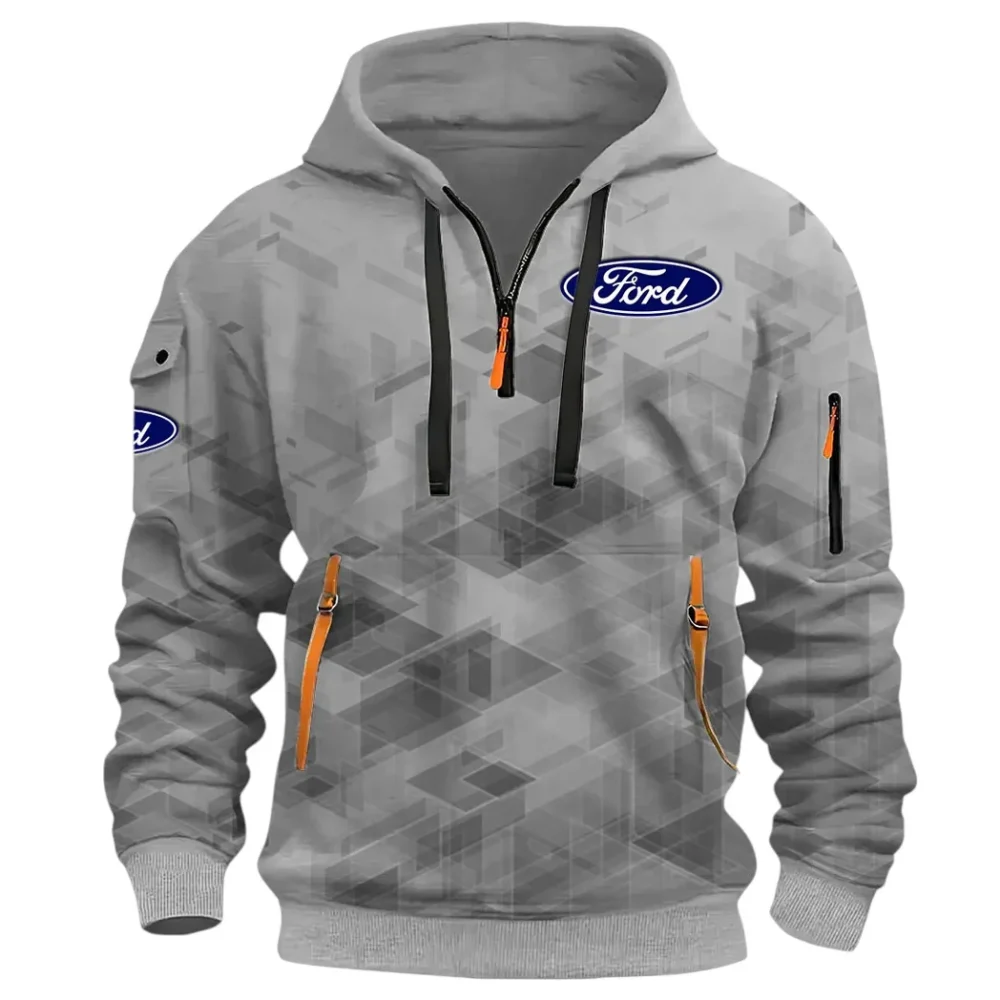 Muscle Car Hoodie Half Zip 3D Print, Adventure-Ready Streetwear CAR514 - Gray - Image 2