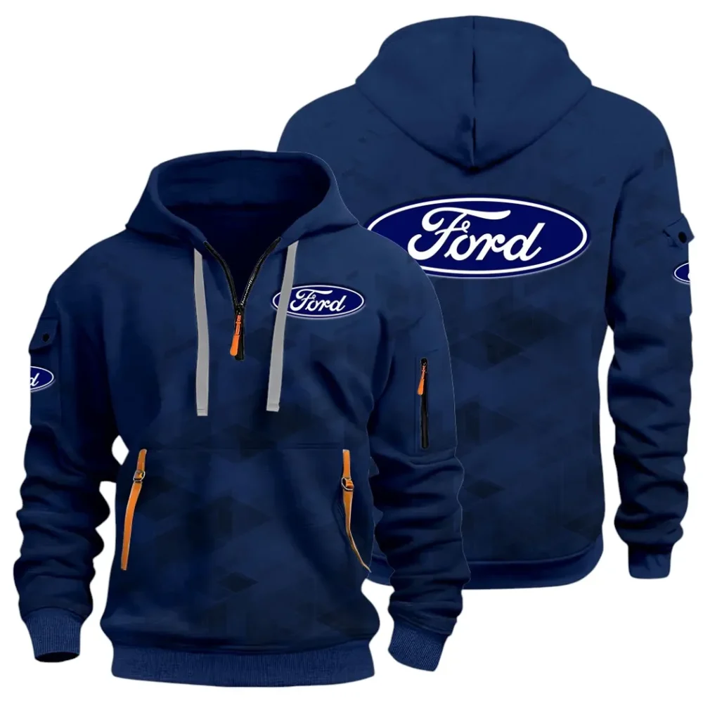 Muscle Car Hoodie Half Zip 3D Print, Adventure-Ready Streetwear CAR514 - Navy