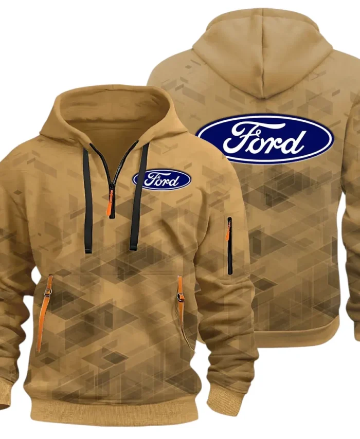Muscle Car Hoodie Half Zip 3D Print, Adventure-Ready Streetwear CAR514 - Khaki