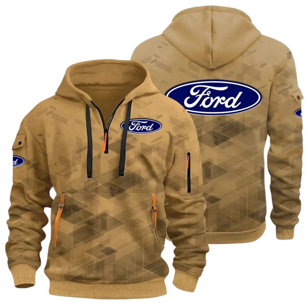 Muscle Car Hoodie Half Zip 3D Print, Adventure-Ready Streetwear CAR514 - Khaki - Image 3