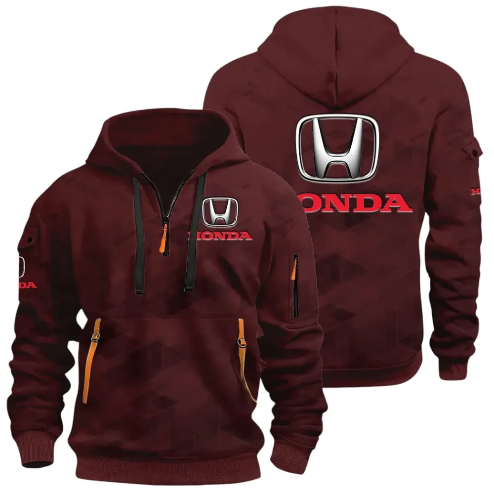 Compact Car Hoodie Half Zip 3D Print, Comfortable Daily Hoodie CAR514 - Dark Red - Image 2