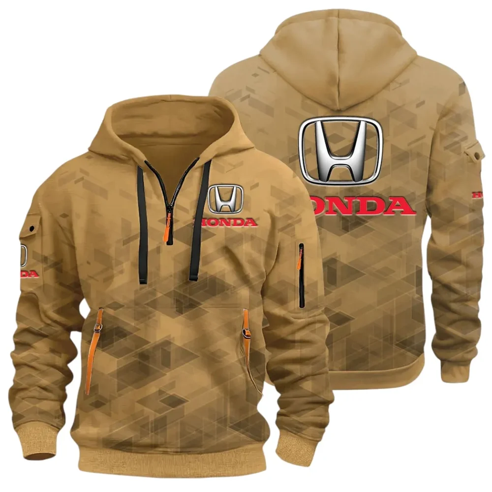 Compact Car Hoodie Half Zip 3D Print, Comfortable Daily Hoodie CAR514 - Khaki