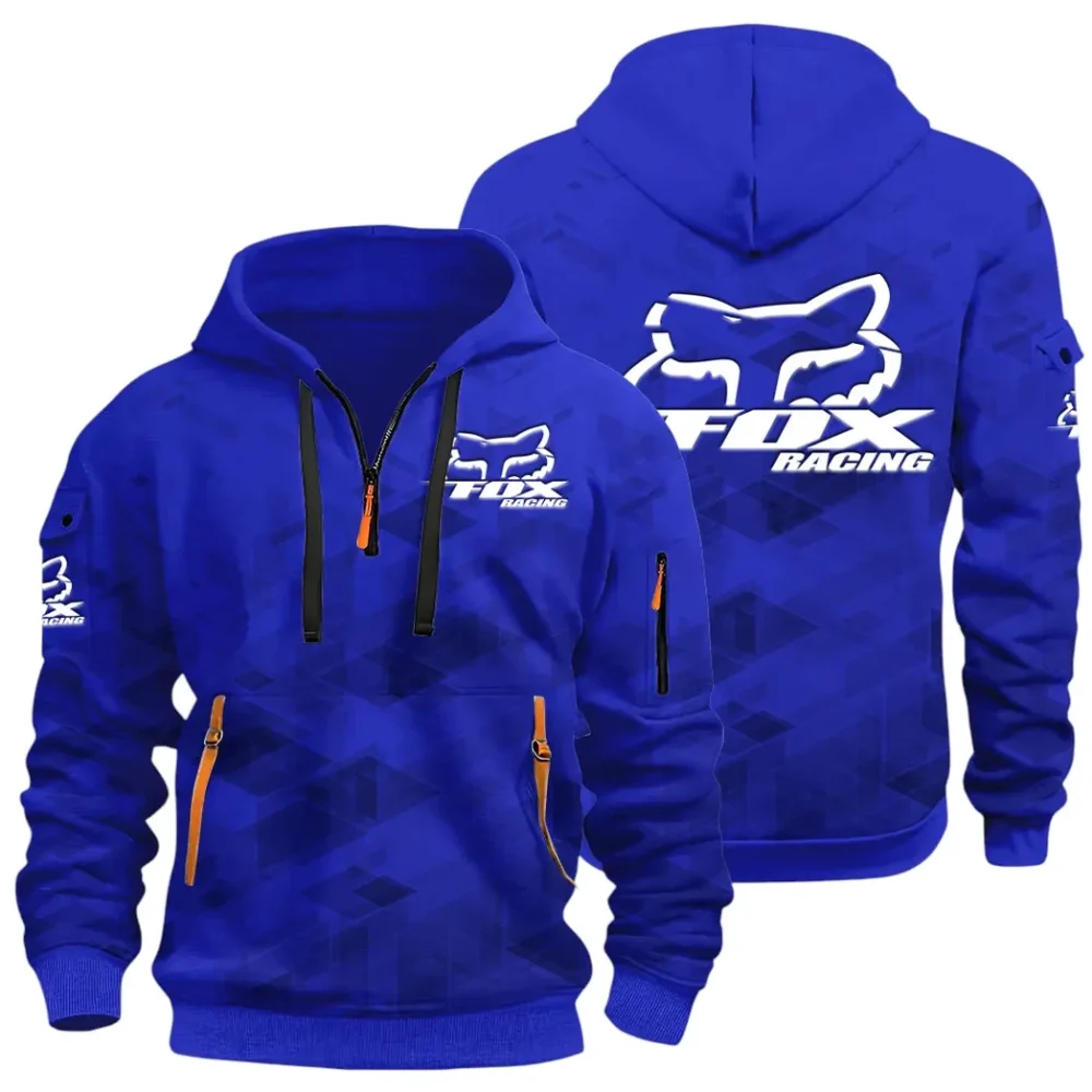 Racing Vibe Hoodie Half Zip 3D Print, Rugged Casual Fit Hoodie CAR514 - Blue