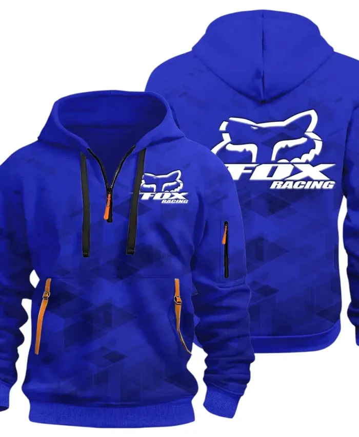 Racing Vibe Hoodie Half Zip 3D Print, Rugged Casual Fit Hoodie CAR514 - Blue