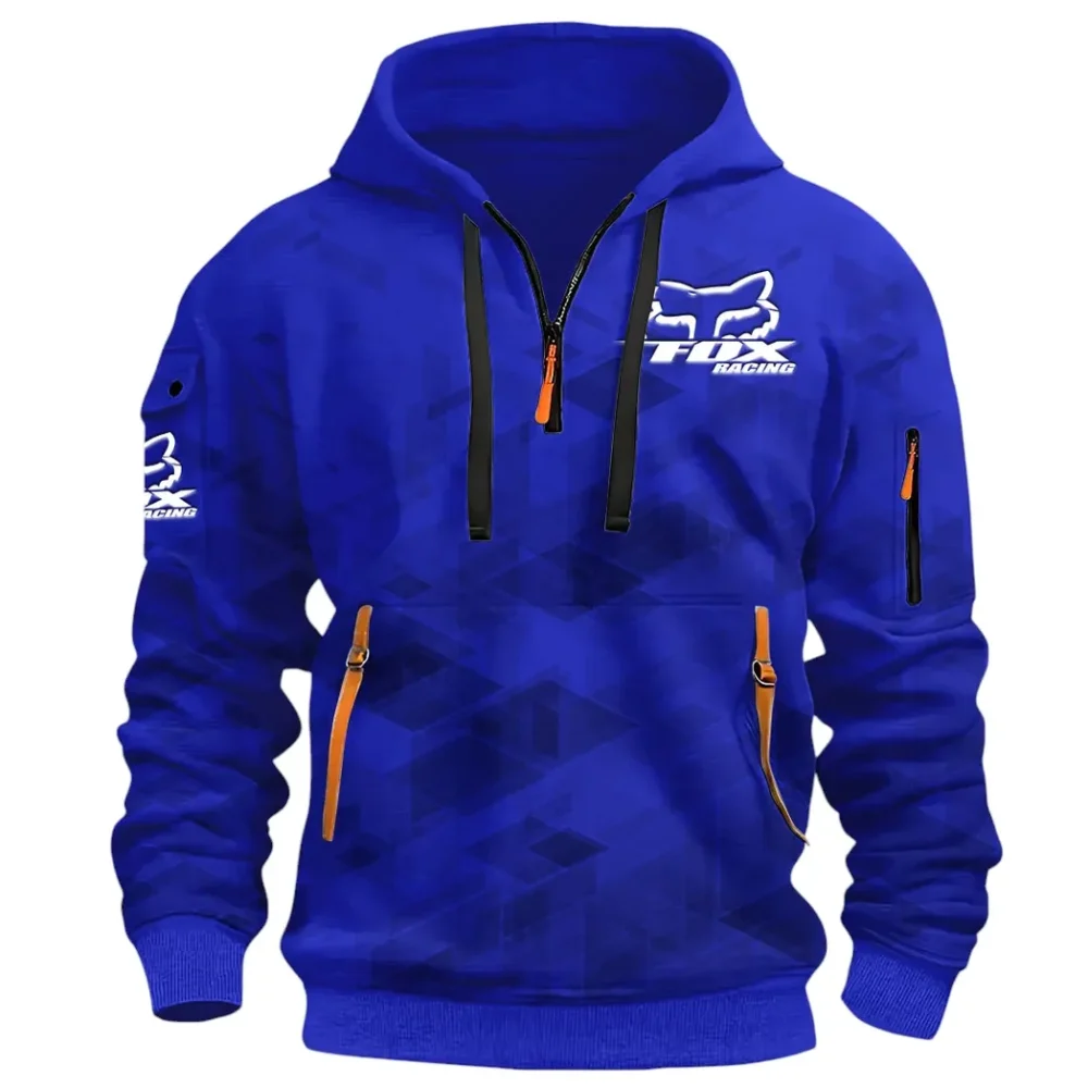 Racing Vibe Hoodie Half Zip 3D Print, Rugged Casual Fit Hoodie CAR514 - Blue - Image 2