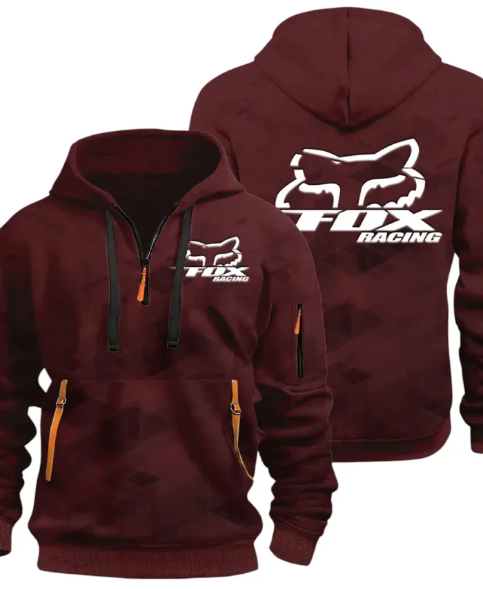 Racing Vibe Hoodie Half Zip 3D Print, Rugged Casual Fit Hoodie CAR514 - Dark Red