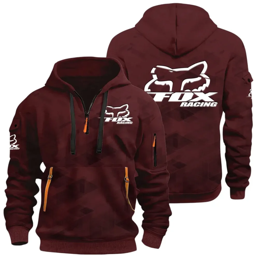 Racing Vibe Hoodie Half Zip 3D Print, Rugged Casual Fit Hoodie CAR514 - Dark Red - Image 2