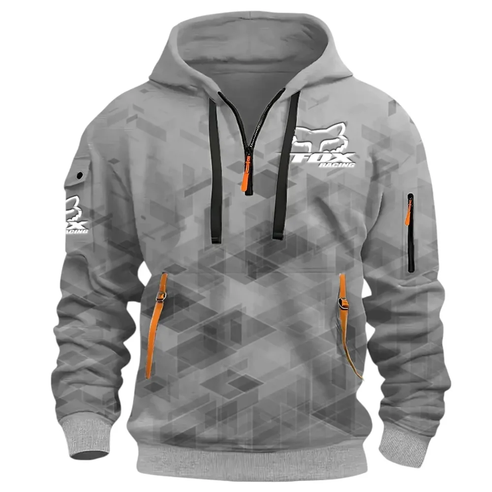Racing Vibe Hoodie Half Zip 3D Print, Rugged Casual Fit Hoodie CAR514 - Gray - Image 2