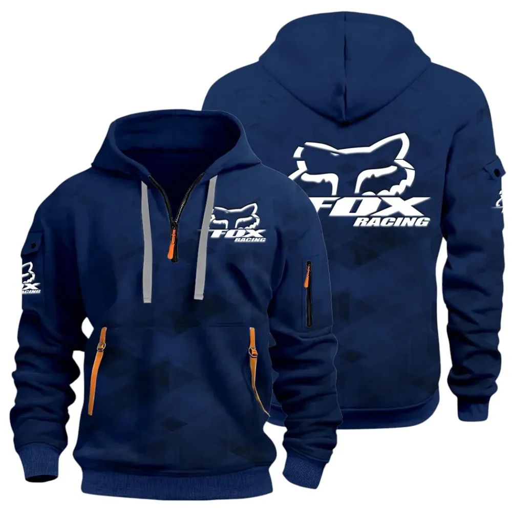 Racing Vibe Hoodie Half Zip 3D Print, Rugged Casual Fit Hoodie CAR514 - Navy