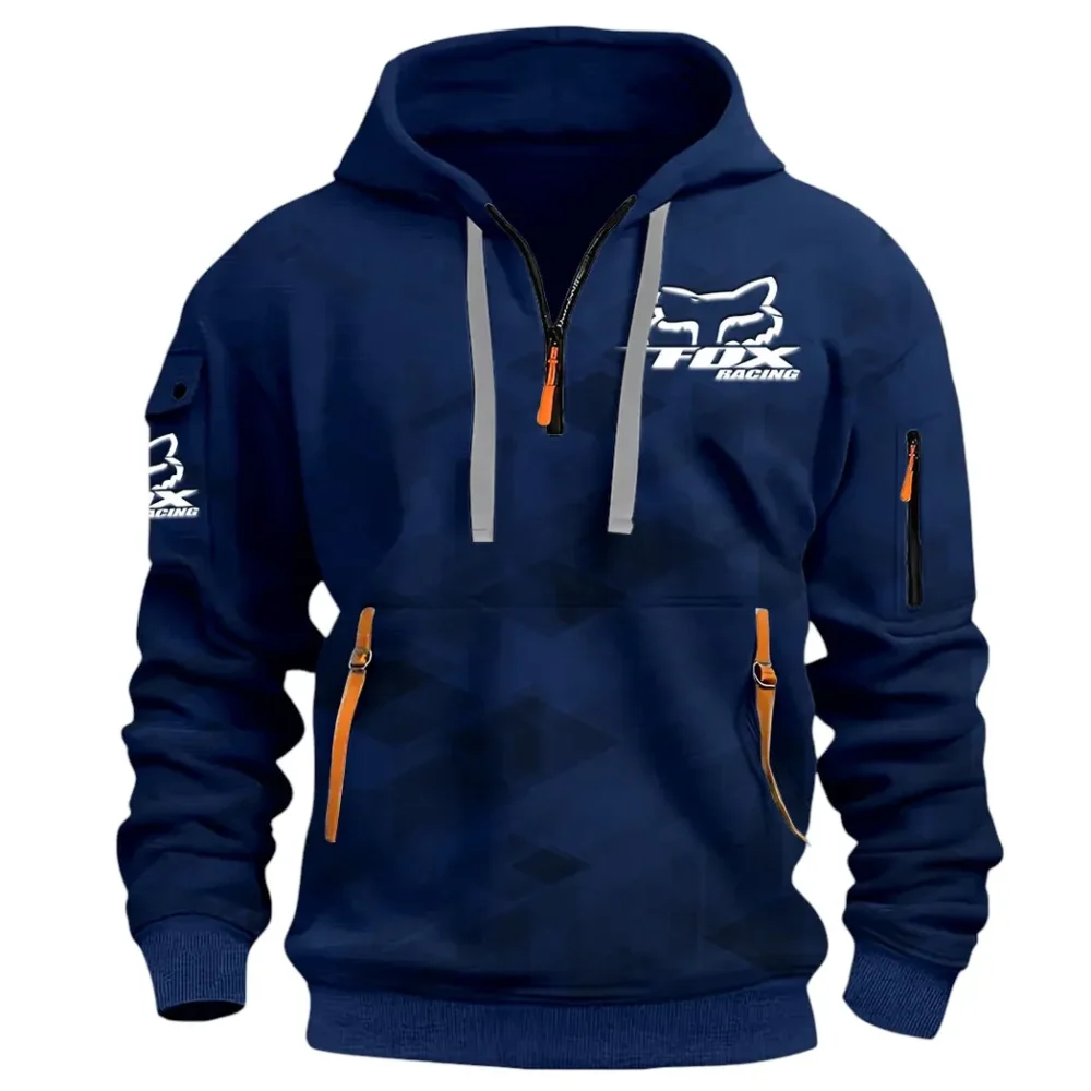 Racing Vibe Hoodie Half Zip 3D Print, Rugged Casual Fit Hoodie CAR514 - Navy - Image 2