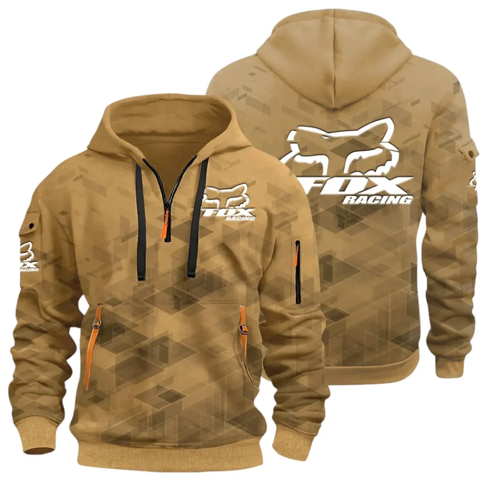 Racing Vibe Hoodie Half Zip 3D Print, Rugged Casual Fit Hoodie CAR514 - Khaki