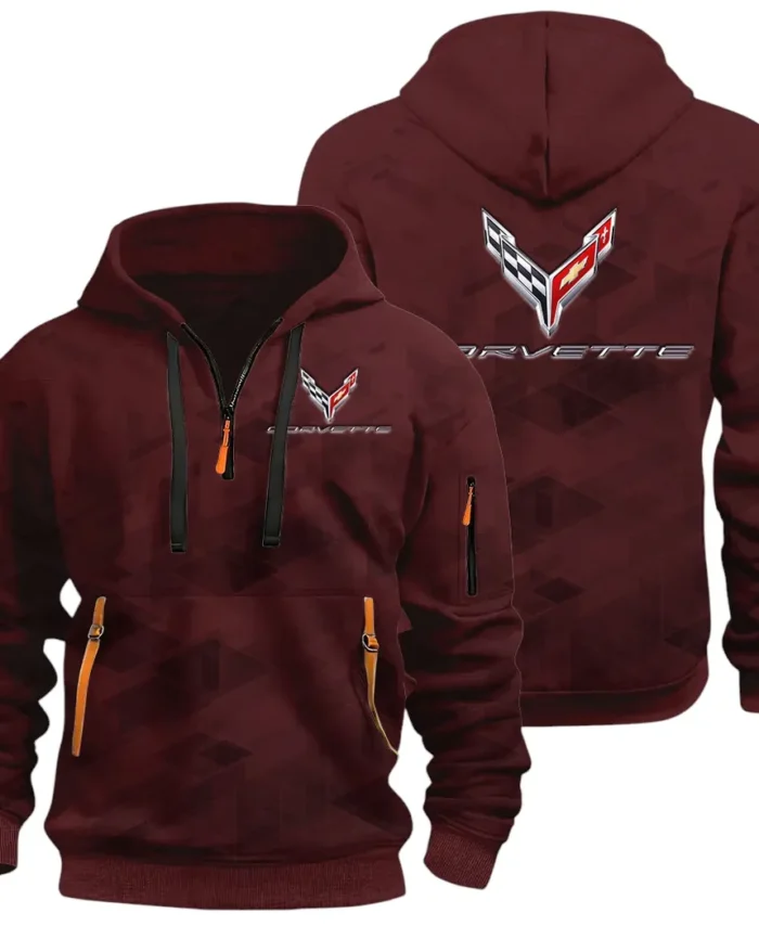 Racing Classic Hoodie Half Zip 3D Print, Adventure-Ready Streetwear CAR514 - Dark Red