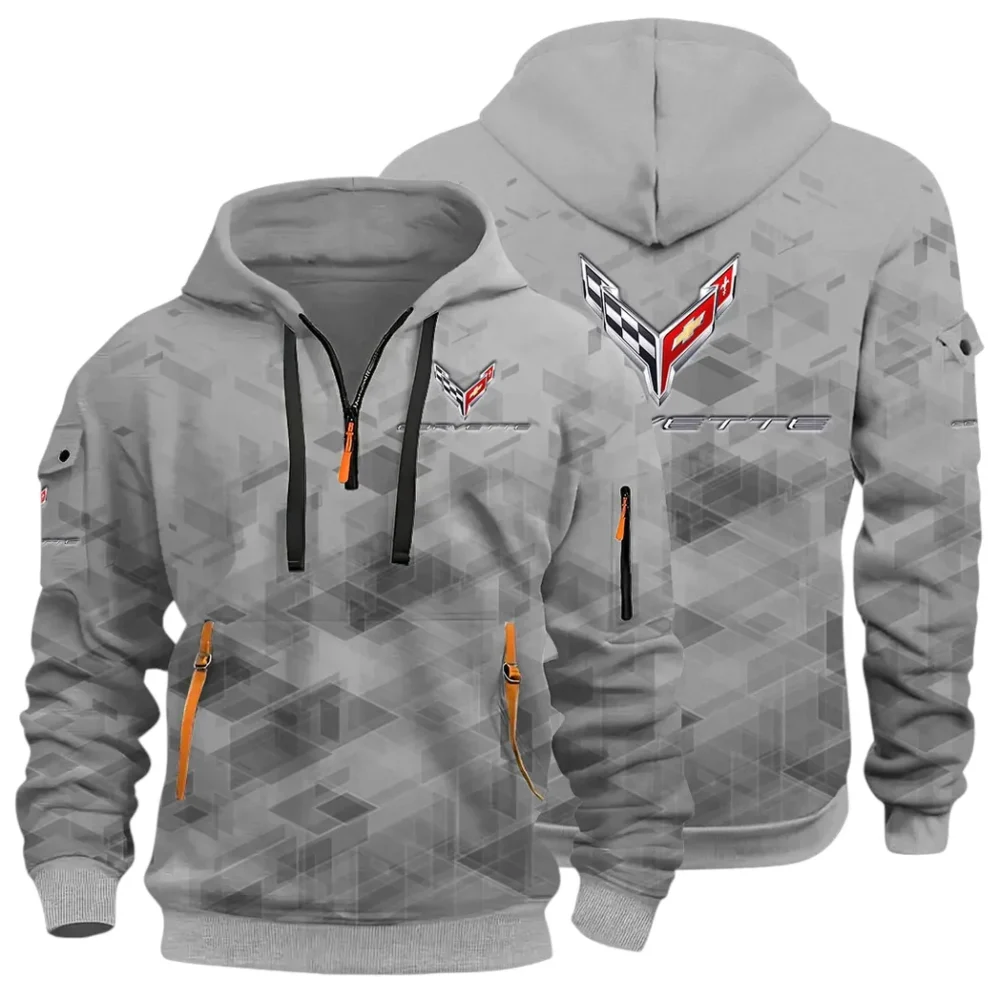Racing Classic Hoodie Half Zip 3D Print, Adventure-Ready Streetwear CAR514 - Gray