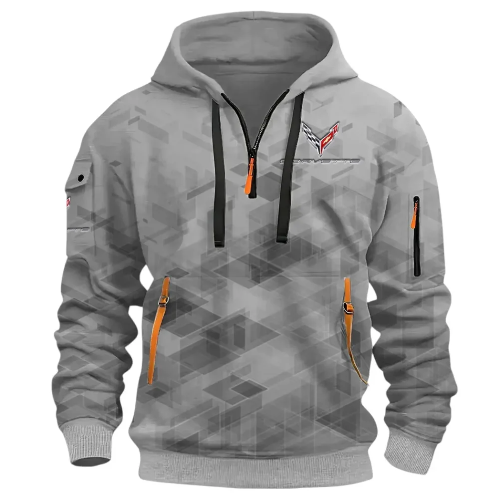 Racing Classic Hoodie Half Zip 3D Print, Adventure-Ready Streetwear CAR514 - Gray - Image 2